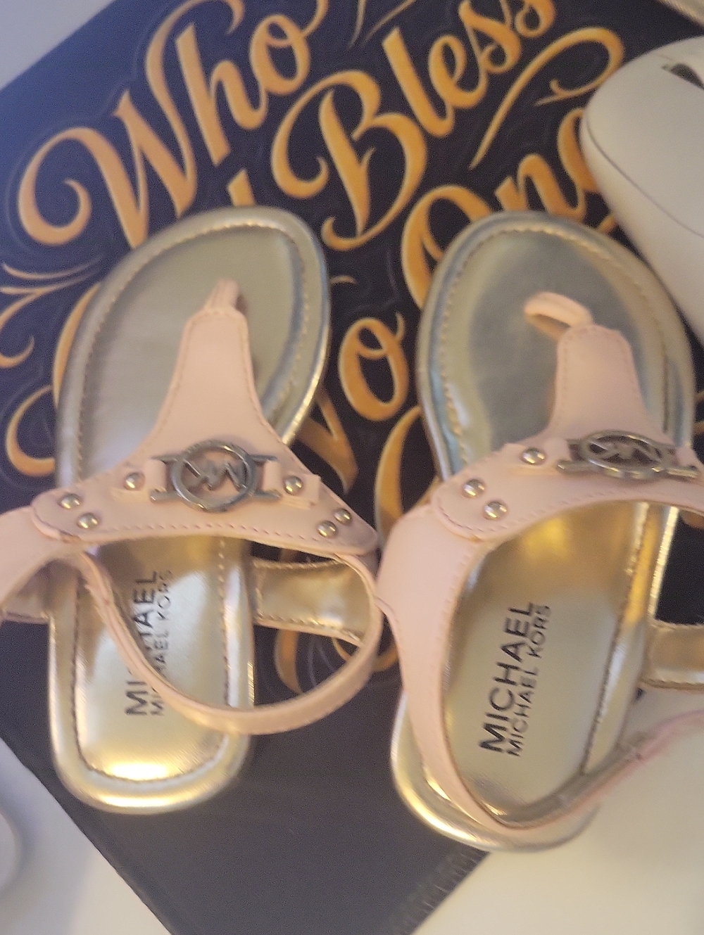 MICHAEL Michael Kors Blush Pink Thong Sandals with Gold Footbed